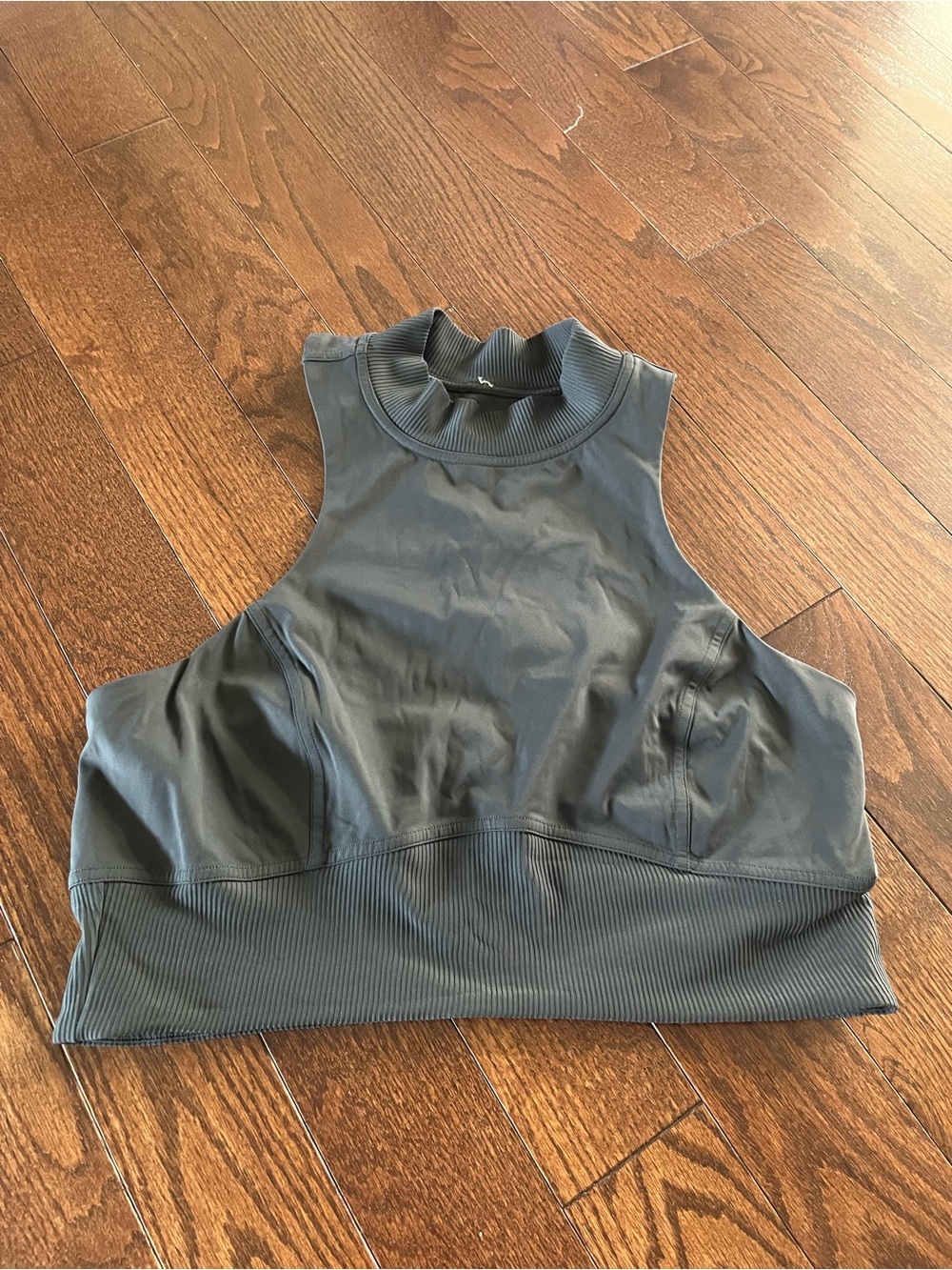 High-Neck Athletic Crop Tank Top - Charcoal